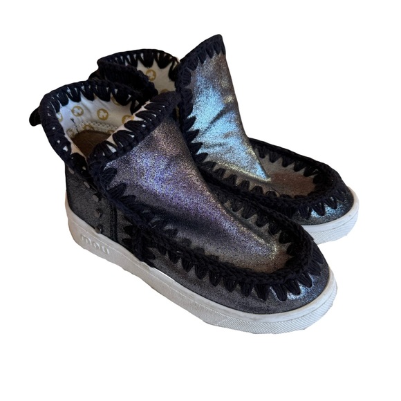 Mou Eskimo Sneaker Boots, Metallic Silver Black, Size 6.5 EU 37 - Picture 1 of 10